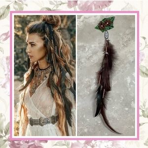 🍒 FEATHER HAIR EXTENSION BOHO CHIC GYPSY FLOWER BLING CLIP FESTIVAL LEAF TRIBAL